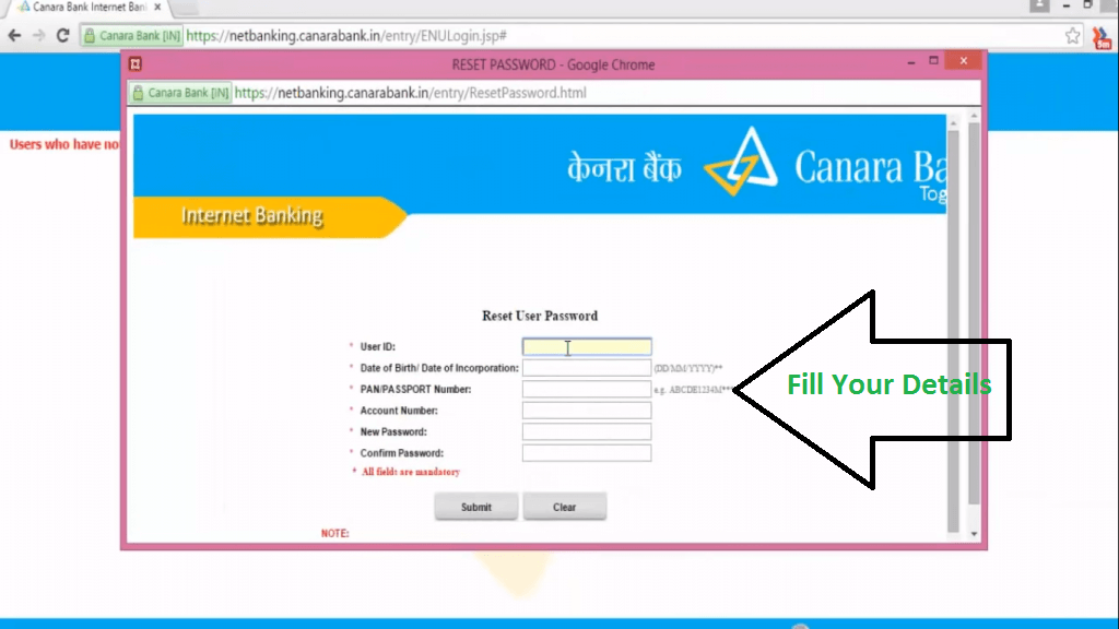 Reset Canara Net Banking Password